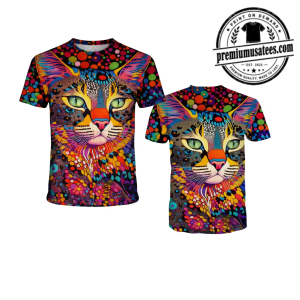 Rainbow Psychedelic Cat Graphic T-Shirt, Colorful 3D Tee 1 3D7 new