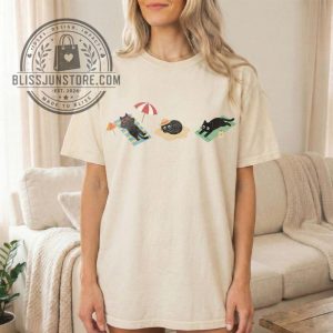 Cat Sunbathing Tee Funny Black Cat Shirt Beach Lover Gift blissjunstore.com 1