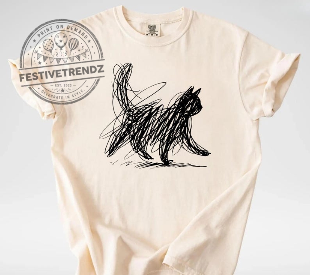 Comfort Colors® Abstract Cat Line Art Shirt Minimalist Scribble Cat T Shirt