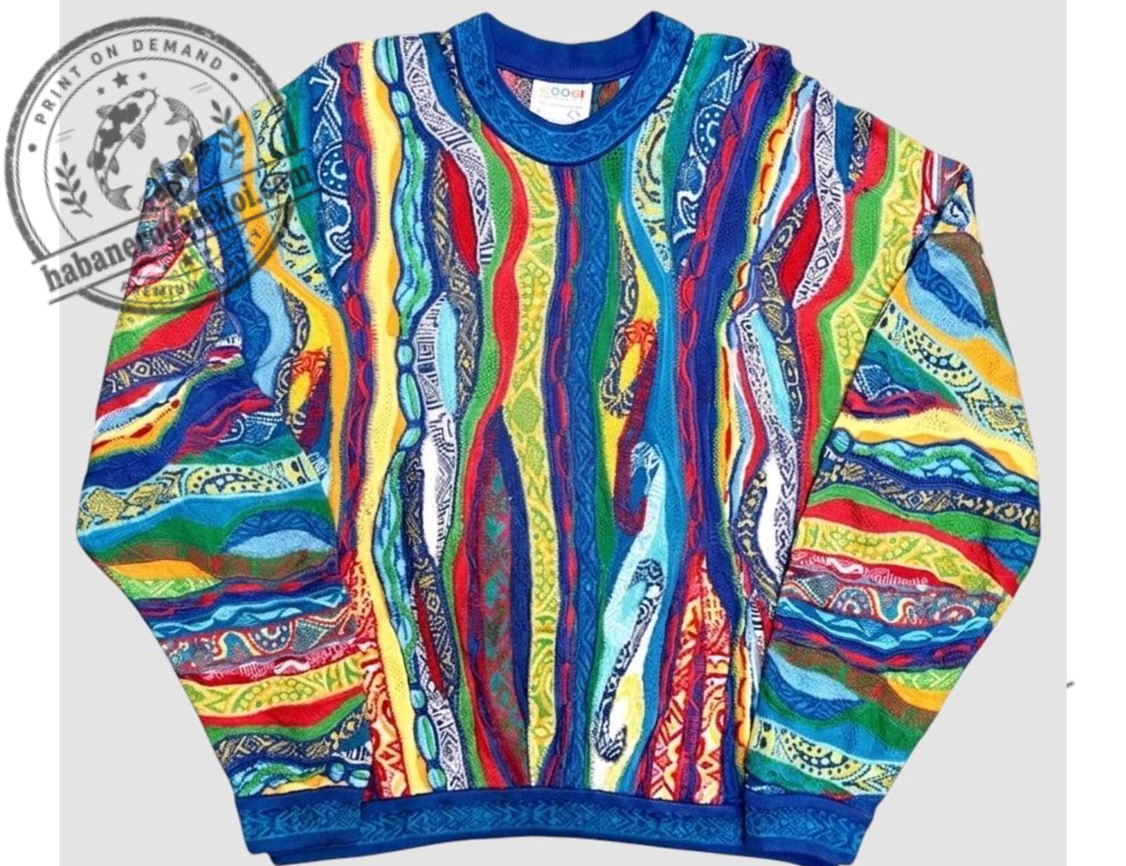 Colorful 3D Knit Sweater, Vintage Textured Crewneck, Multicolor 
