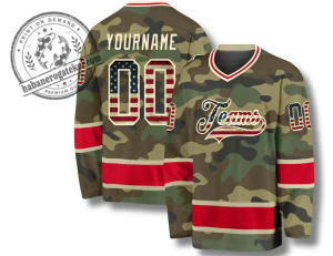 Personalized Camo Hockey Jersey, Custom Name and Number USA Flag Team Shirt 1 6