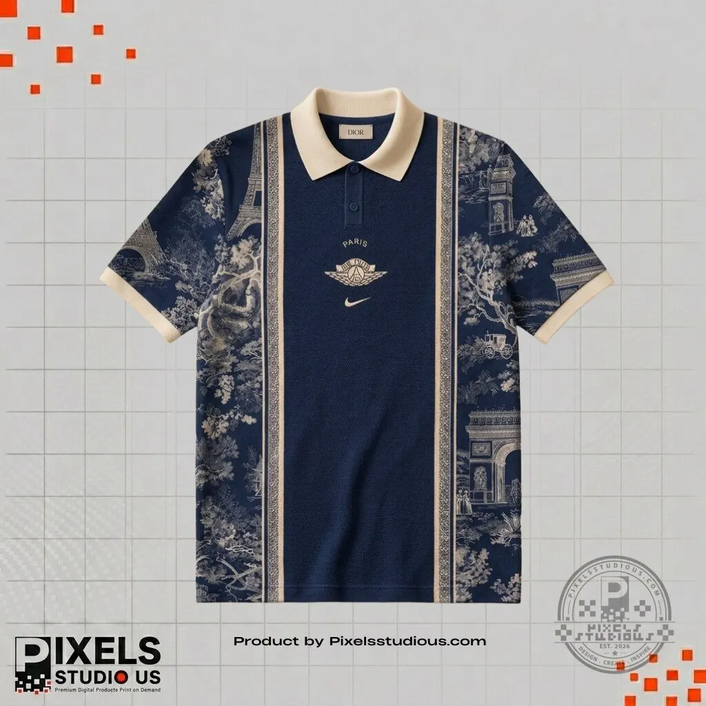 PSG x Air Dior Nike Toile de Jouy Paris Collaboration Polo Shirt