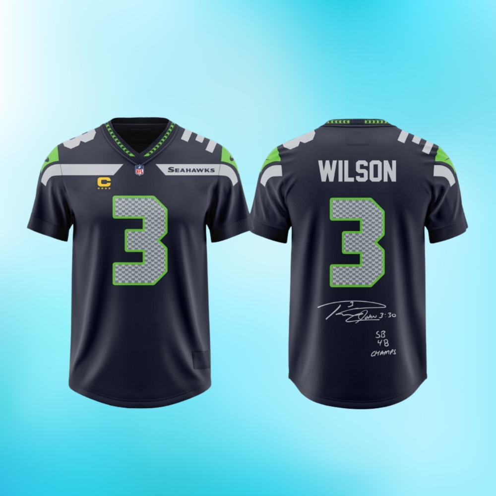 Seattle Seahawks 2026 Russell Wilson 3 Signature Football Jersey