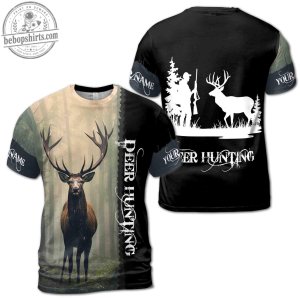 Custom Name Deer Hunting 3D T-Shirt - Personalized Black & White Forest Hunter Apparel 1 Custom Name Deer Hunting 3D T-Shirt - Personalized Black & White Forest Hunter Apparel
