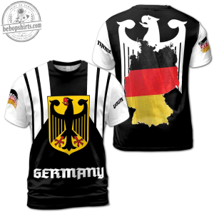 Custom Name Germany Eagle 3D T-Shirt - Personalized Black & White Deutschland Flag Tee