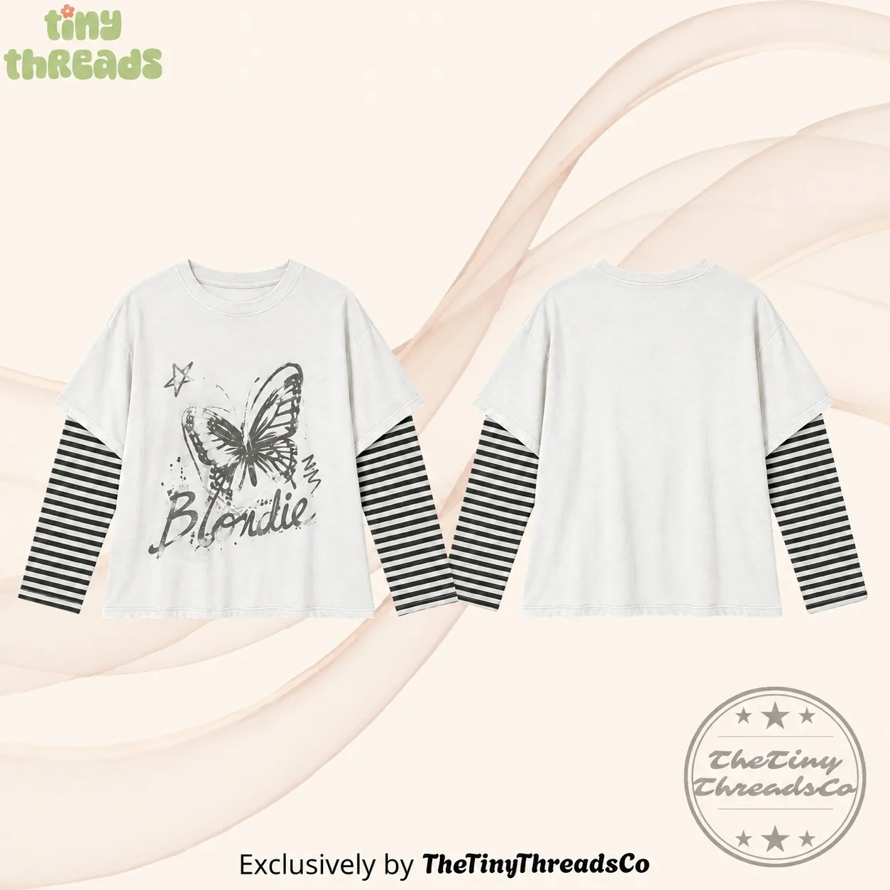 2 Olivia Rodrigo Inspired Oversized Layered Stripe Sleeve Butterfly Graphic Shirt — image 2