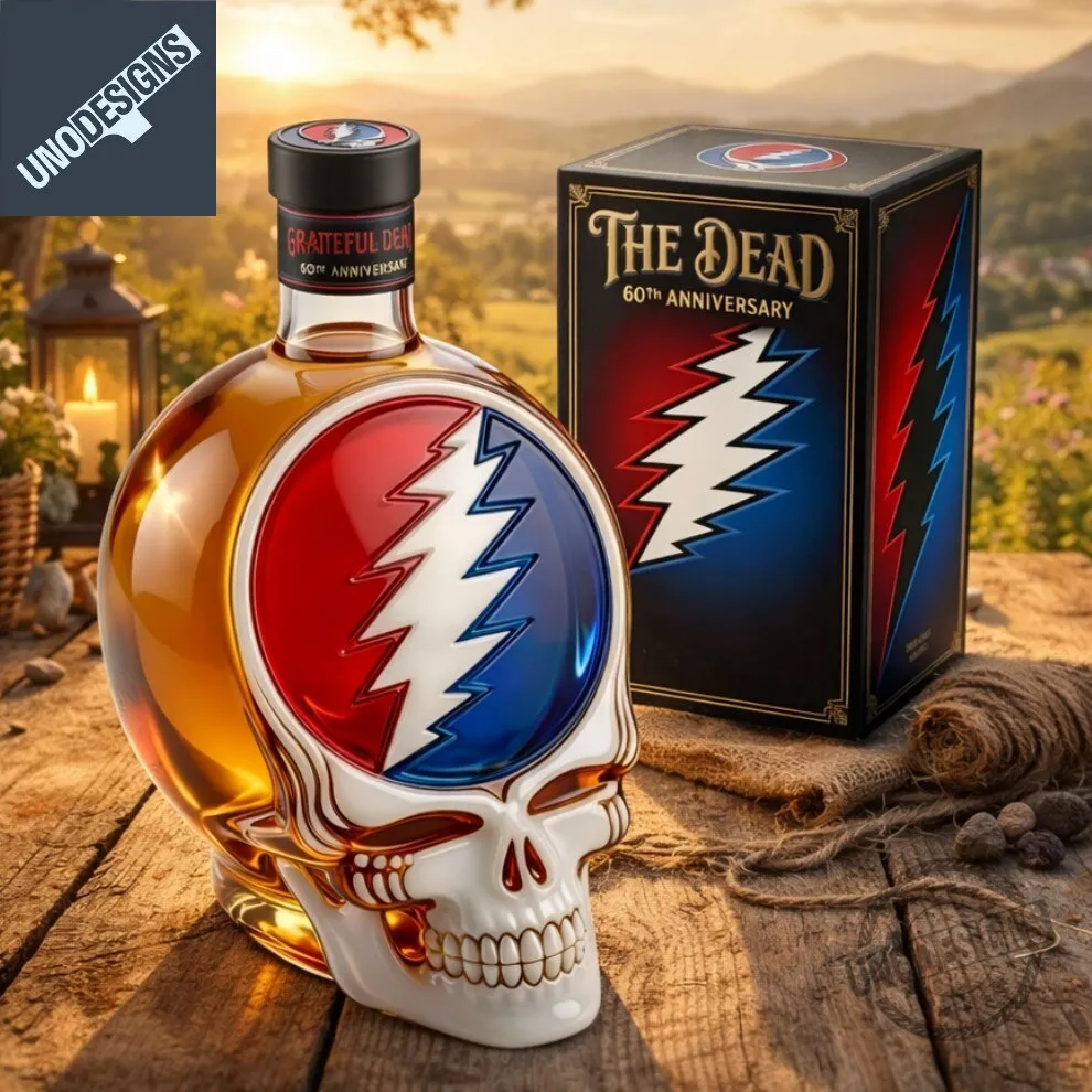 Grateful Dead 60th Anniversary Skull Theme Whiskey Decanter