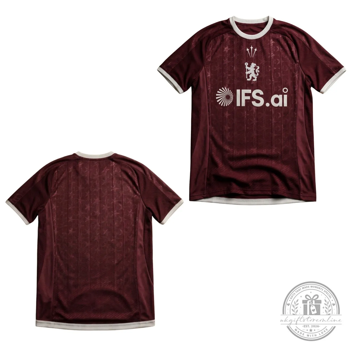 Burgundy Lion Football Jersey 2026 IFS.ai Soccer Fan Shirt Performance Sports Tee