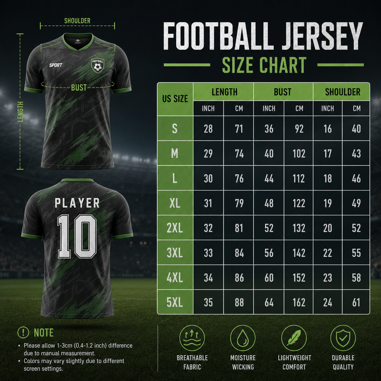 Football Jersey Size Chart