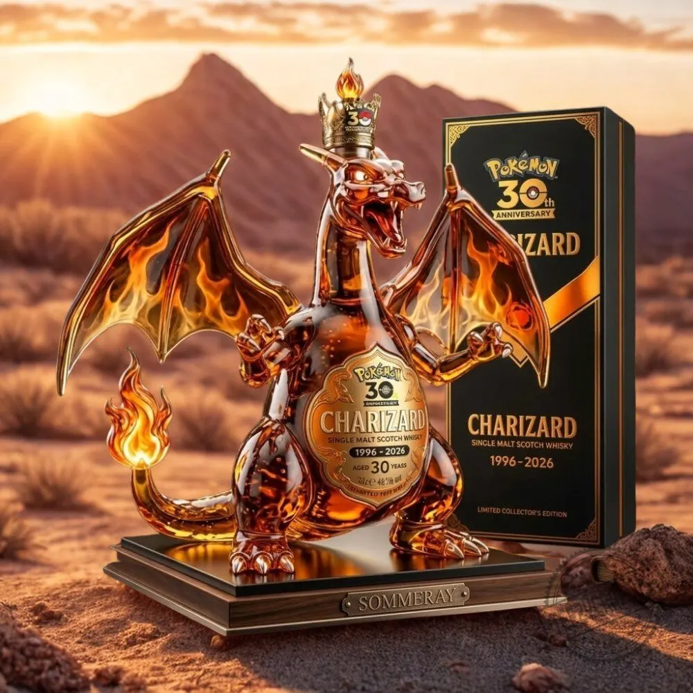 Charizard 30th Anniversary 1996 2026 Custom Sculpted Glass Decanter Bottle 2 Charizard 30th Anniversary 1996 2026 Custom Sculpted Glass Decanter Bottle