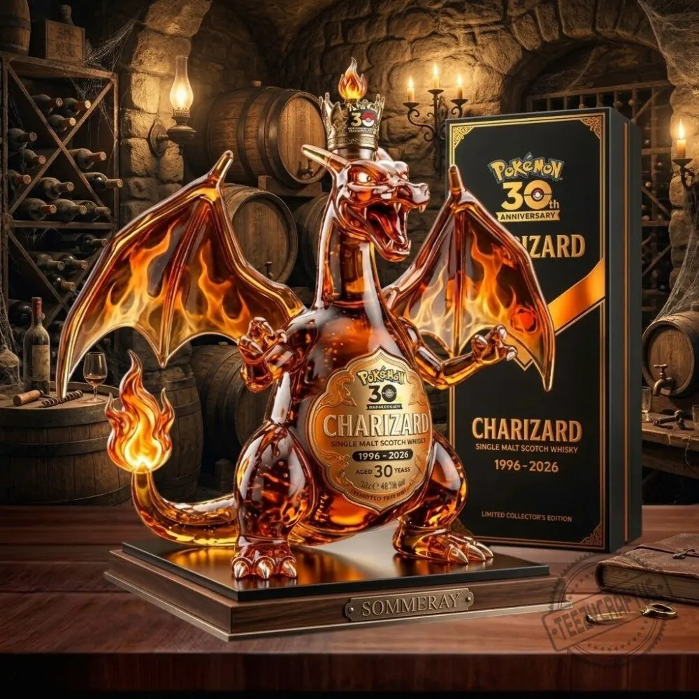 Charizard 30th Anniversary 1996 2026 Custom Sculpted Glass Decanter Bottle 3 Charizard 30th Anniversary 1996 2026 Custom Sculpted Glass Decanter Bottle