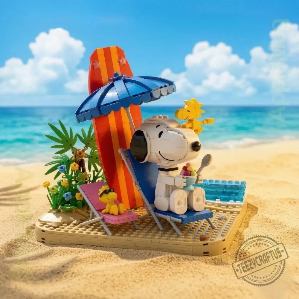 Snoopy & Woodstock Beach Day Building Brick Toy Set for Peanuts Collectors