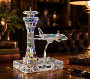 Personalized Crystal Air Traffic Control Tower Airplane Keepsake