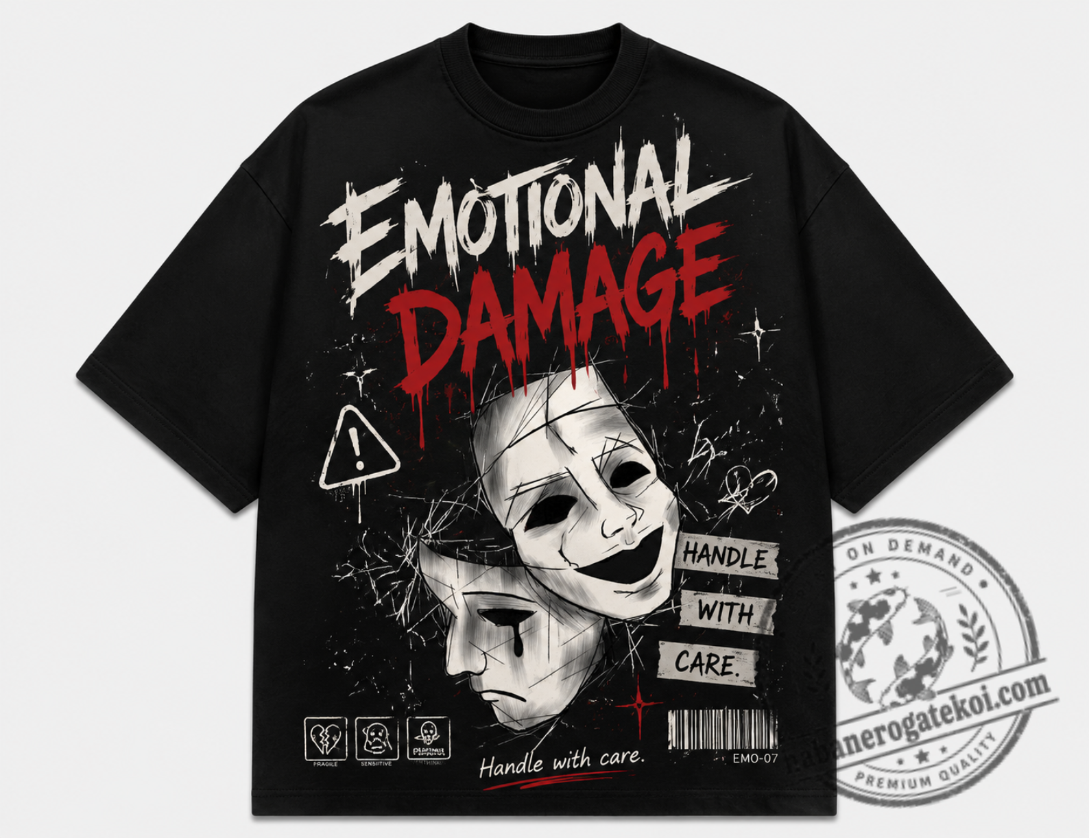 Dark Broken Mask T-Shirt, Gothic Emotional Graphic Tee, Creepy Sad Smile Shirt