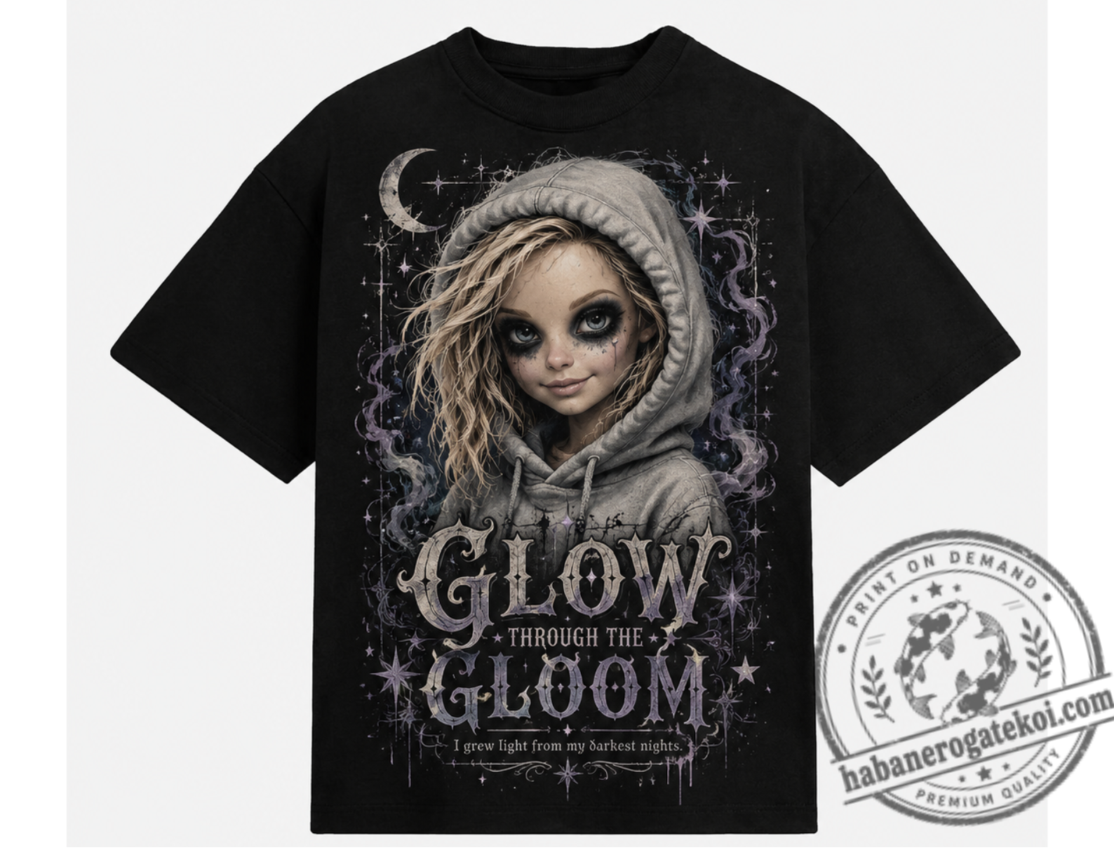 Gothic Doll T-Shirt, Dark Fairy Graphic Tee, Moon Star Grunge Shirt
