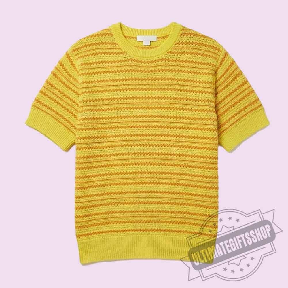 Harry Styles London 2026 Concert Outfit Yellow Orange Striped Knit T-shirt Harry Styles London 2026 Concert Yellow Orange Striped Knit Tee – image 2 of 3