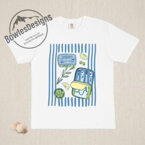 Sardines Tin Shirt Coastal Food Graphic Tee bowlesdesigns.com 1