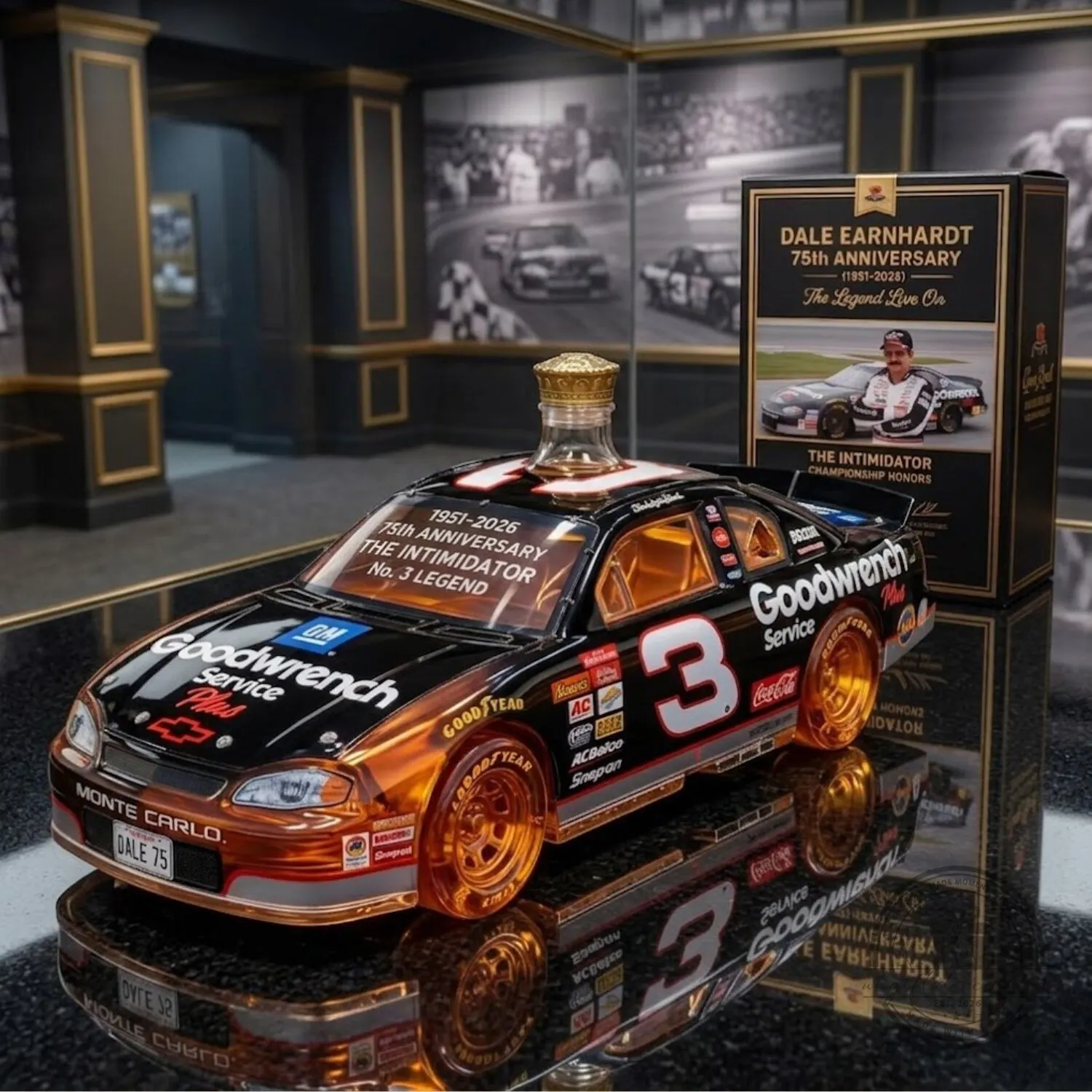 Dale Earnhardt 75th Anniversary No.3 Chevrolet Monte Carlo Whisky Bottle