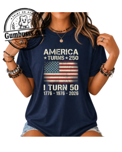 Custom 50th Birthday T-Shirt - America Turns 250 I Turn 50 Vintage Patriotic Tee