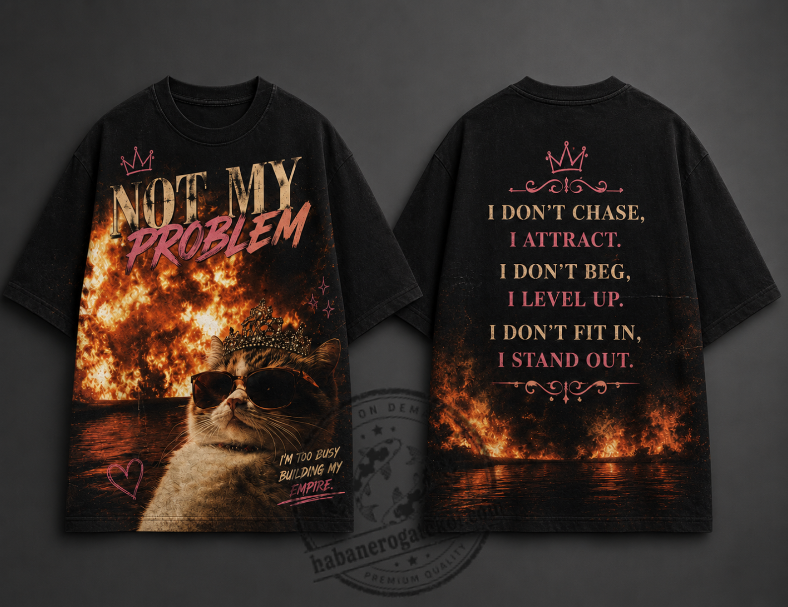 Crowned Cat Fire T-Shirt, Funny Queen Cat Graphic Tee, Boss Cat Shirt