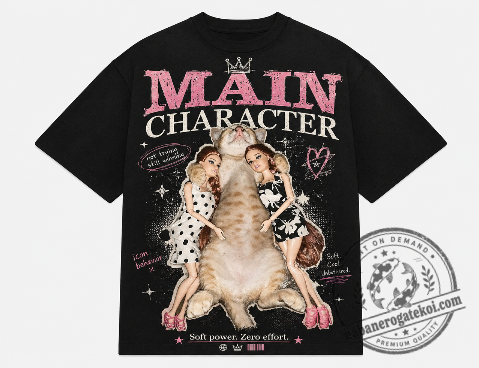 Queen Cat Doll T-Shirt, Glam Cat Graphic Tee, Girly Fashion Shirt