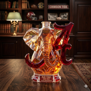 Roll Tide 135th Anniversary Alabama Crimson Tide Elephant Decanter Bottle 7 Roll Tide 135th Anniversary Crimson Elephant Decanter Bottle Empty Crystal Glass Collector Edition