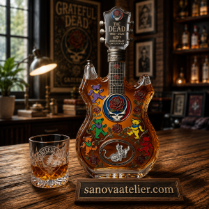 Grateful Dead 60th Anniversary Guitar Shaped Whiskey Bottle 1966-2026 Limited Edition Collectible Decanter 6 Grateful Dead 60th Anniversary Guitar Shaped Whiskey Bottle 1965-2025 Limited Edition Collectible Decanter Display Piece for Fans and Collectors