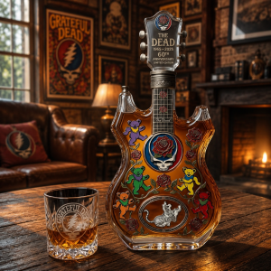 Grateful Dead 60th Anniversary Guitar Shaped Whiskey Bottle 1966-2026 Limited Edition Collectible Decanter 7 Grateful Dead 60th Anniversary Guitar Shaped Whiskey Bottle 1965-2025 Limited Edition Collectible Decanter Display Piece for Fans and Collectors