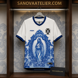 Portugal National Team Azulejo Art FIFA World Cup 2026 Jersey featuring traditional Portuguese blue tile patterns and football-inspired design.