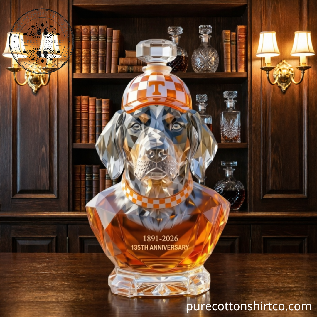 Tennessee Volunteers Smokey Mascot Decanter - 135th Anniversary Crystal Glass Whiskey Bottle