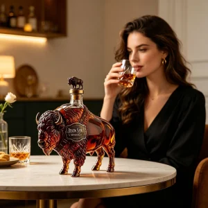 Bison Shaped Whiskey Decanter Crystal Glass Liquor Bottle with Leakproof Stopper 8 Bison Shaped Whiskey Decanter Crystal Glass Liquor Bottle with Leakproof Stopper