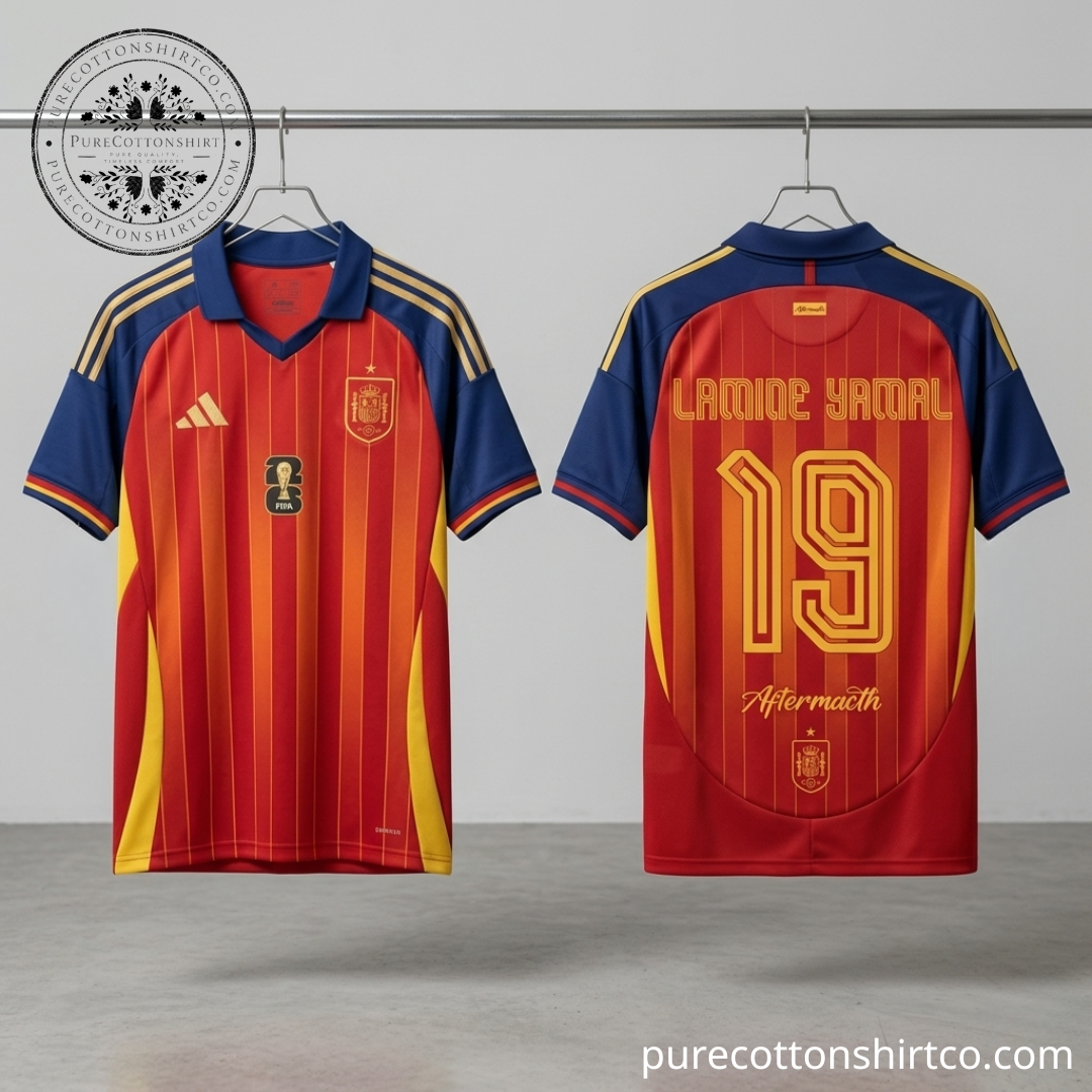 Spain Lamine Yamal 19 Soccer Jersey Red V-neck Polo Jersey