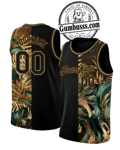 Luxury Tropical Custom Basketball Jersey – Black & Gold Personalized Edition 2 Luxury Tropical Custom Basketball Jersey – Black & Gold Personalized Edition