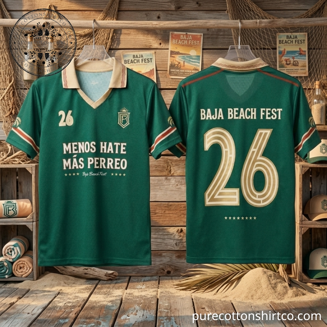Baja Beach Fest 2026 Menos Hate Mas Perreo V-neck Polo Jersey