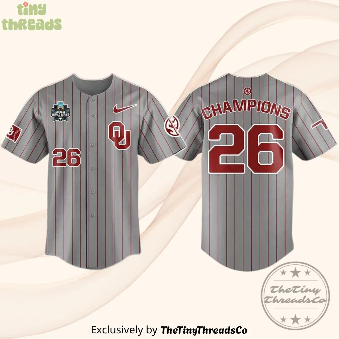 Oklahoma Sooners 2026 College World Series Champions Custom Baseball Jersey Style 1