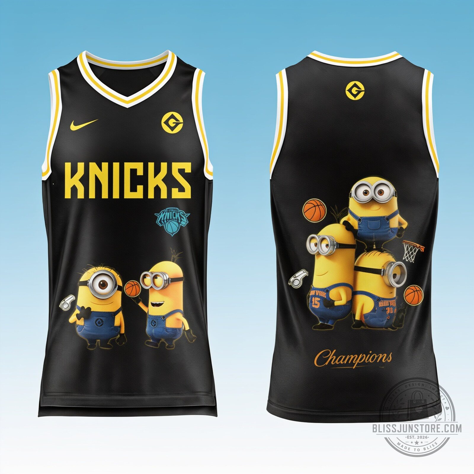 New York Knicks NBA Basketball x Minions 2026 Champions Shirt Jersey