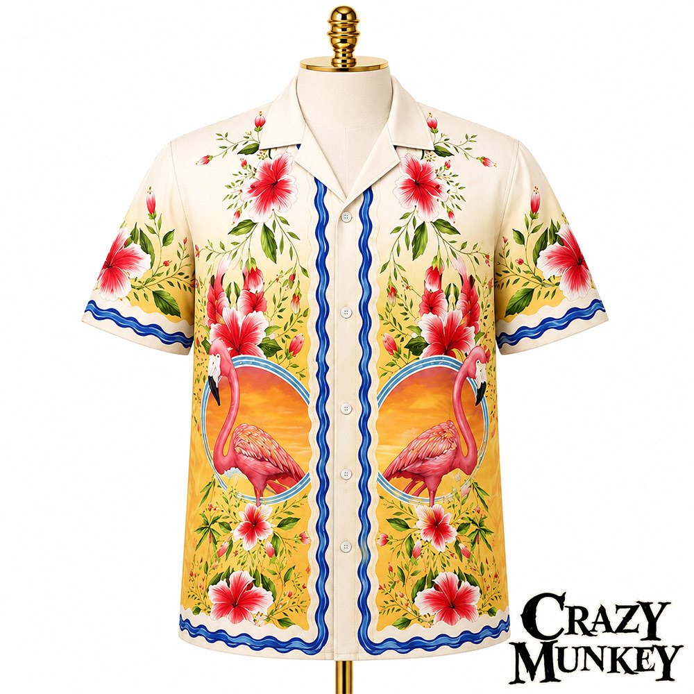 Vice City VI Pink Flamingo Hibiscus Hawaiian Shirt Tropical Aloha | Gear 4 Vice City VI Pink Flamingo Hibiscus Hawaiian Shirt Tropical Aloha | Gear