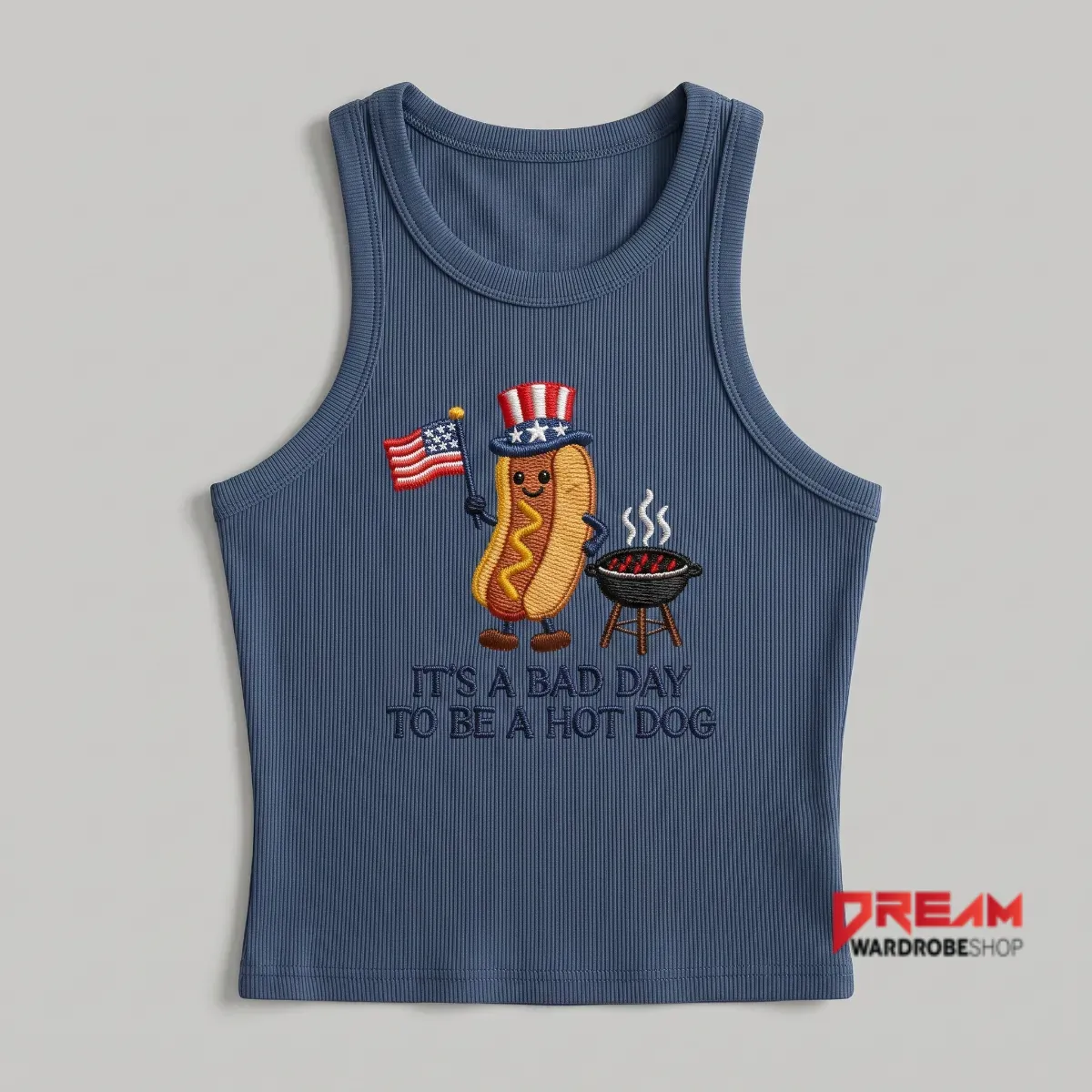 It's A Bad Day To Be A Hot Dog Embroidered Patriotic Ribbed Tank Top 6 It's A Bad Day To Be A Hot Dog Embroidered Patriotic Ribbed Tank Top