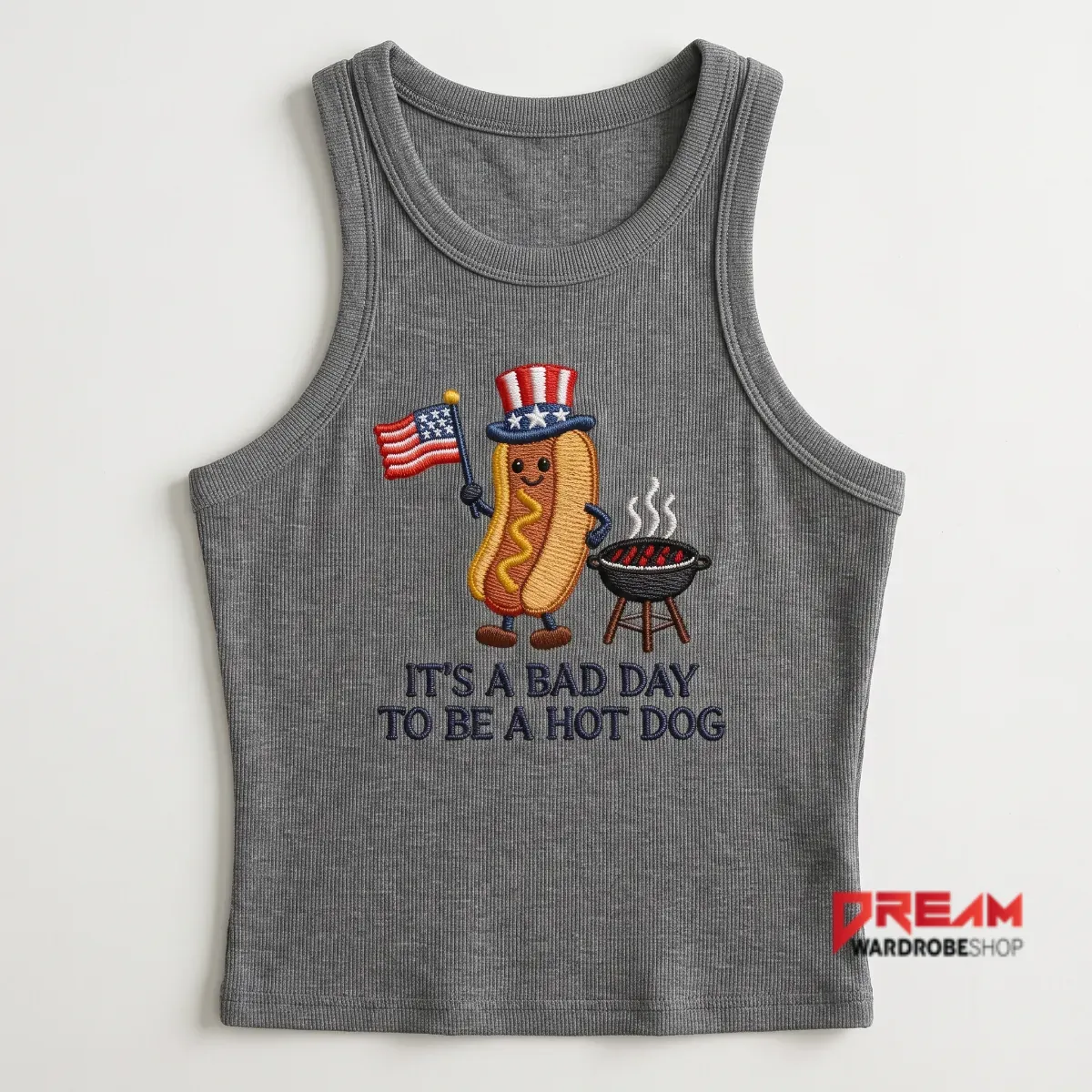 It's A Bad Day To Be A Hot Dog Embroidered Patriotic Ribbed Tank Top 8 It's A Bad Day To Be A Hot Dog Embroidered Patriotic Ribbed Tank Top