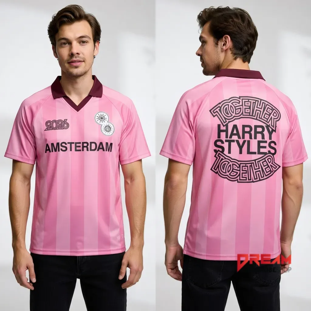 Harry Styles Amsterdam 2026 Together Tour Concert Pink Soccer V-neck Polo Football Jersey 4 Harry Styles Amsterdam 2026 Together Tour Concert Pink Soccer V-neck Polo Football Jersey