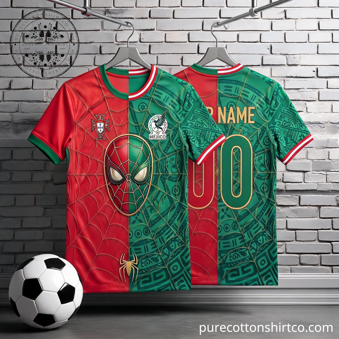 Portugal vs Mexico Half Split x Spidey Spider-Man mask Soccer Jersey FIFA World Cup 2026