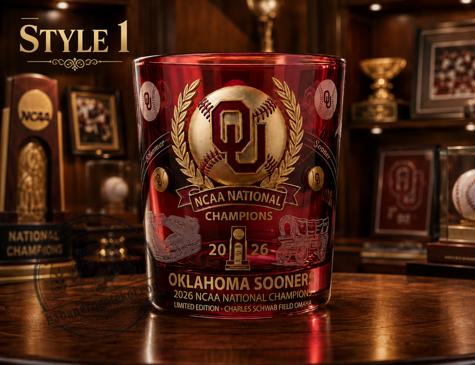 Crimson Baseball Champion Glass