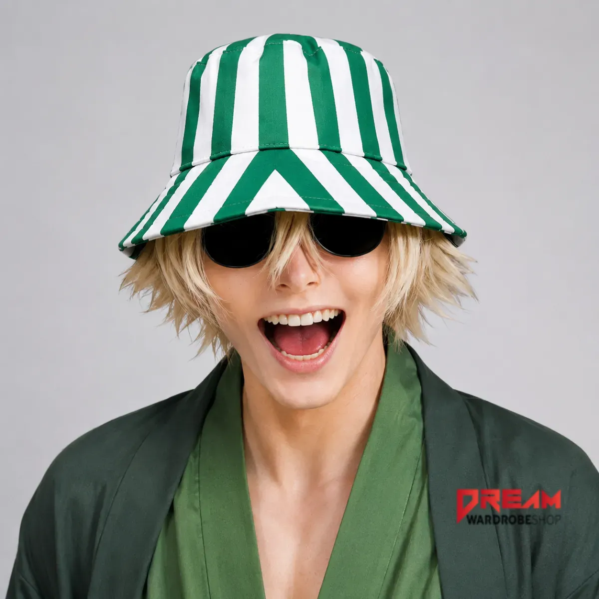 Kisuke Urahara Cosplay Green White Striped Bucket Hat 5 Kisuke Urahara Cosplay Green White Striped Bucket Hat
