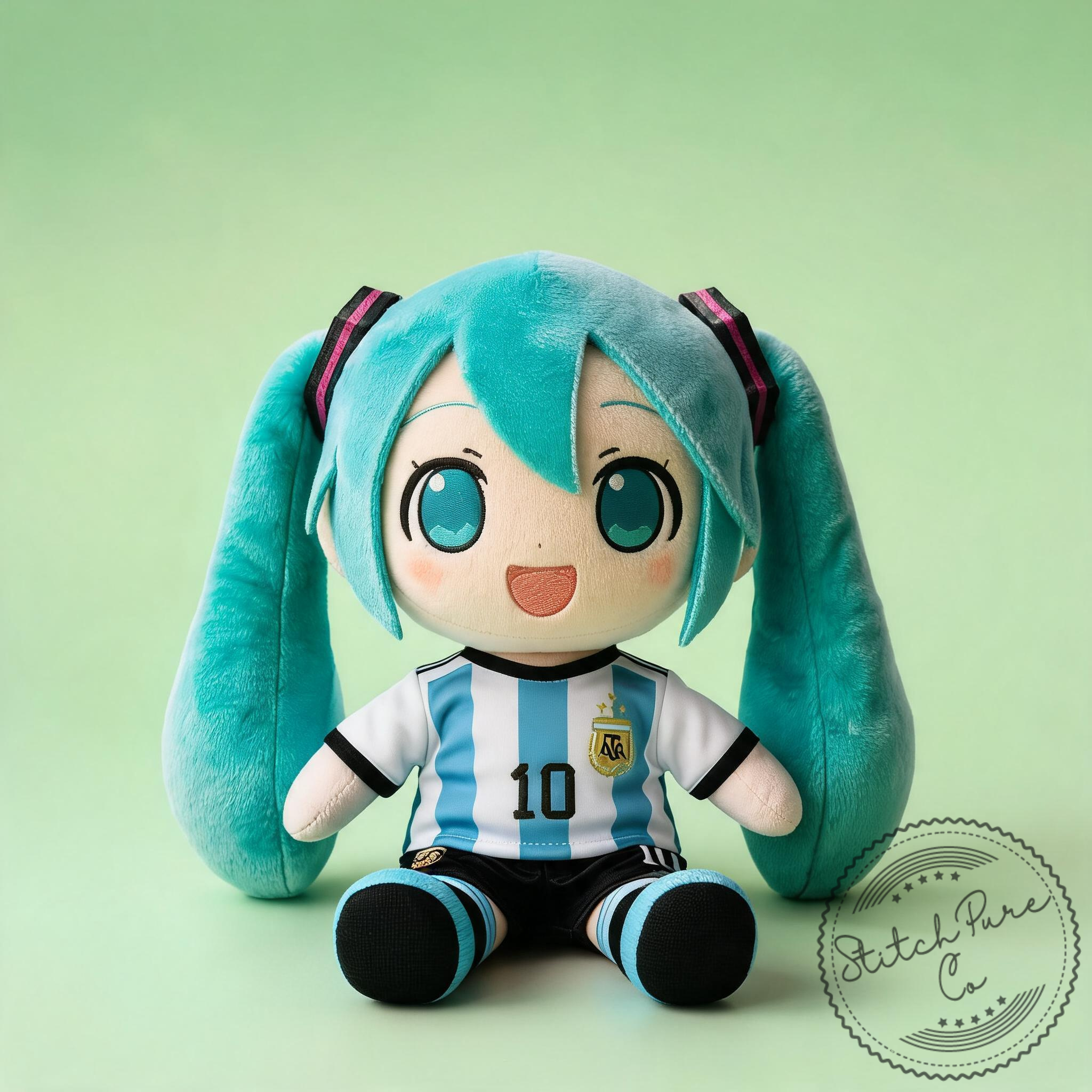 Hatsune Miku Argentina Football Number 10 Anime Plushie Cute Stuffed Doll Soccer Fan Collectibles