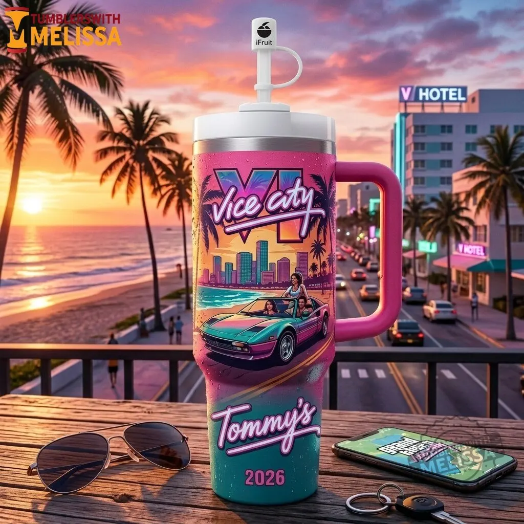 Grand Theft Auto Vice City 2026 Opaque Lid Tumbler