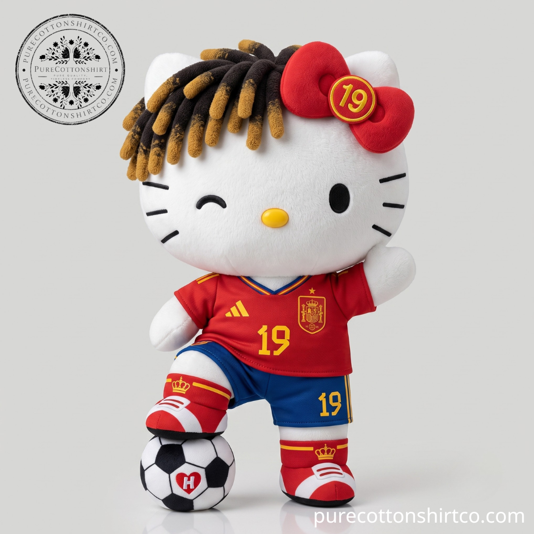 Lamine Yamal Hello Kitty Plush Toy – Spain Football Number 19 Kitty Soccer Doll