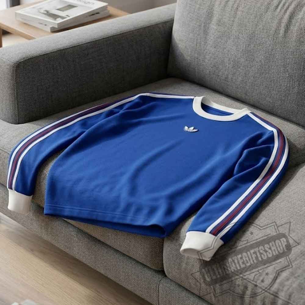 Timothee Chalamet Wearing Adidas Originals Royal Blue 3-Stripes Sweatshirt At World Cup 2026 Final Match (3) Timothee Chalamet Adidas Royal Blue 3-Stripes Sweatshirt - World Cup 2026 – image 2 of 3