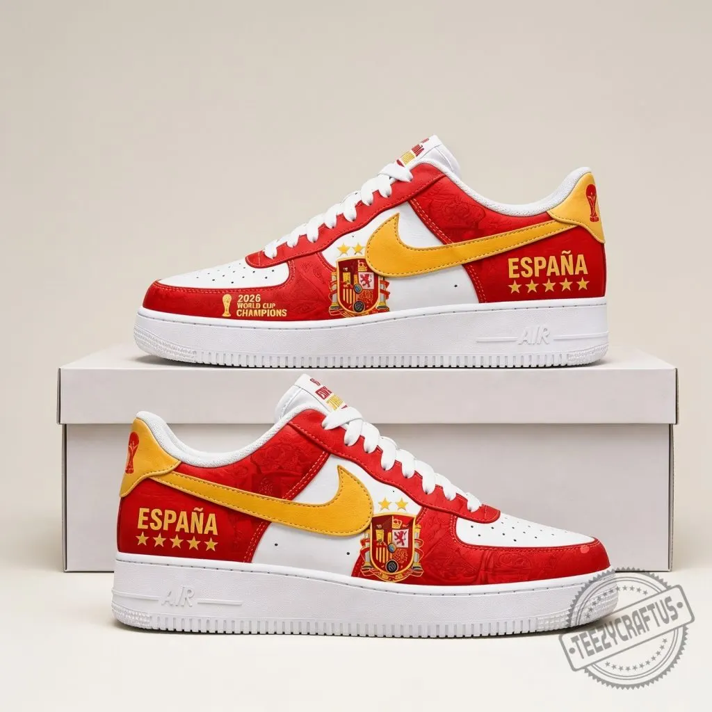 "Celebrate Spain's 2026 Victory with Custom World Cup Champion Sneakers!" 1 Spain 2026 World Cup Champions Custom Sneakers - Espana Red Gold Football Fan Shoes