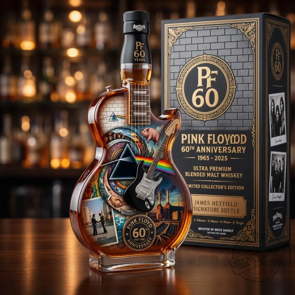 Pink Floyd 60th Anniversary Guitar Whiskey Decanter – Limited Edition Rock Band Collector Bourbon Bottle Gift