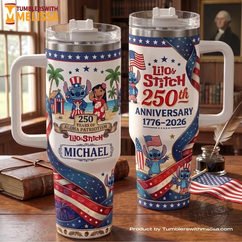 Lilo & Stitch 250th Anniversary 1776-2026 Personalized Transparent Lid 40oz Tumbler